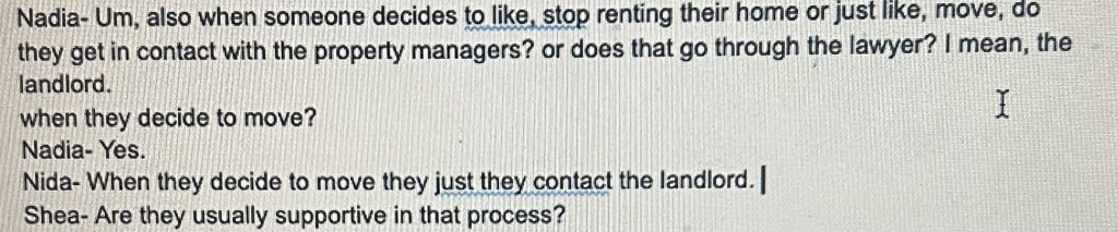 Screenshots of questions I asked during archival interviews.